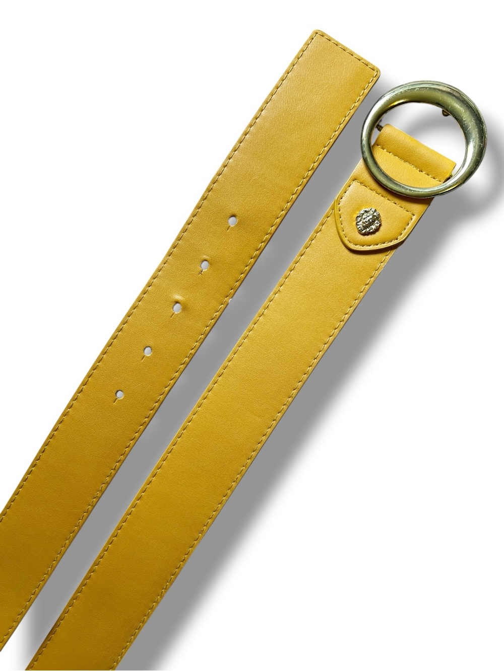 Vintage Anne Klein Yellow Faux  Leather Belt with Round Gold Buckle